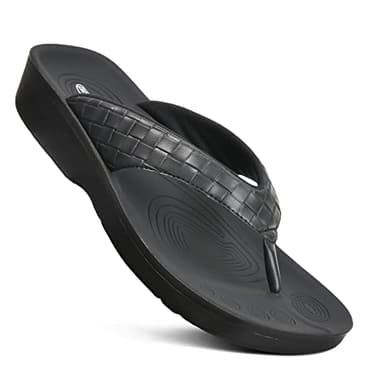 AEROTHOTIC Arch Support Flip Flops for women Stylish Cushioned Padded Straps with Soft Toe Post Slip on Footwear Dressy Travel Recovery Outdoor Comfortable Walking Sandals (Clarus Black, Size 8) - Image 1