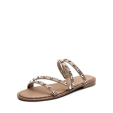 DREAM PAIRS Women's Clear Studded Rhinestone Slide Sandals Slip on Open Toe Cute Flat Sandals for Summer,Size 12,Nude/PU/Rivet,SDSS2213W - Image 1