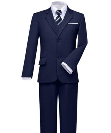 Visaccy Suit for Boys 5 Pieces Kids Tuxedo Toddler Slim Fit Suits Outfit for Wedding Navy Blue Size 6 - Image 5