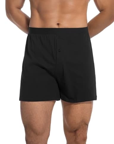 INNERSY Men's Cotton Boxers Loose Fit Breathable Knit Boxer Shorts with Button Fly 4-Pack(4 Black,L) - Image 2