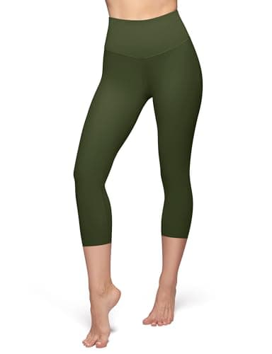 High Waisted Capri Leggings for Women - Tummy Control Soft Yoga Pants for Workout Running No See Through Plus Size Army Green - Image 2