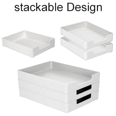 RHONZHAO Desk Letter Tray, 2PCS A4 Size Plastic Stackable File Document Organizer, Office Desktop File Paper Holder, Book Storage Rack,Anti-Skid Stacking Support for Office Supplies (White) - Image 4