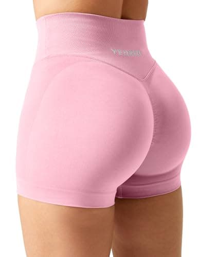 YEOREO Women Scrunch Workout Shorts Butt Lifting 3.5" V Cross Waist Amplify Shorts Gym Shorts Light Pink M - Image 1