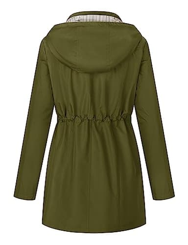LOMON Women Rain Jacket Lightweight Hooded Jackets Women Lined Trench Coats Waterproof Outdoor Hiking Raincoat Amy Green S (Cute Plaid Lining) - Image 3