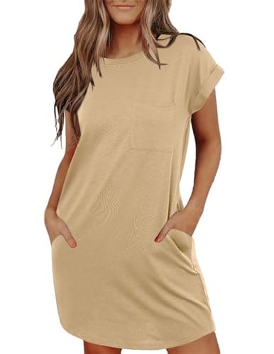 Ekouaer Tshirt Nightgowns for Women Slub-knit Sleepshirt Soft Night Gown Short Sleeve Sleepwear Night Dress with Pockets Dark Yellow X-Large - Image 1