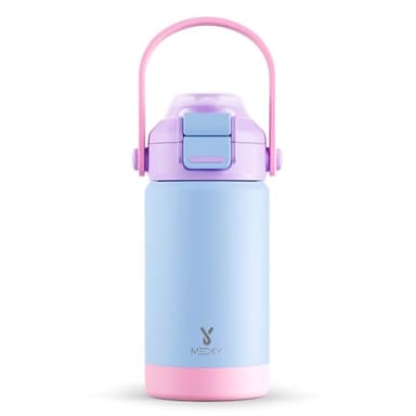 Meoky Kids Water Bottle for School: 14 oz Insulated Water Bottle with Straw and Spout Lid - 100% Leakproof Stainless Steel Water Bottle BPA-Free for Travel Sports - Toddlers Girls, Bluebell - Image 1