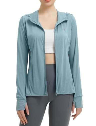 baleaf Women's Sun Protection Jacket Hoodie Clothing Lightweight Long Sleeve Sun Cover Up Shirt Heather Light Blue S - Image 1