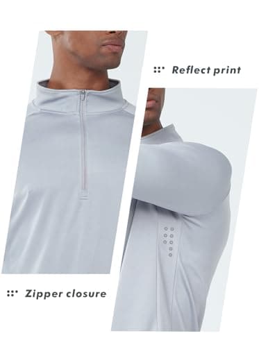NORTHYARD Men's Running Shirt Long Sleeve Quarter Zip Pullover Moisture Wicking Quick Dry Athletic Workout Shirts LIGHTGRET-S Lightgrey - Image 4
