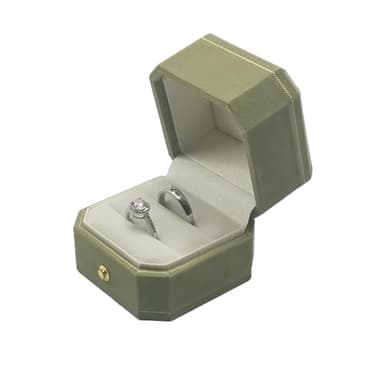 MTJYQYF 2 Slots Velvet Wedding Ring Box, Octagon Engagement Ring Box Ring Display Holder Case with Hinged Lid for Proposal Engagement Wedding, 2.44x2.44x2.17 IN-U2-PRB002-Green - Image 3