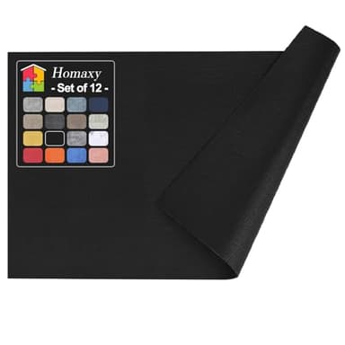 Homaxy Faux Leather Heat Resistant Placemats for Dining Table Set of 12, Waterproof Wipeable Washable PU Table Mats, Easy to Clean Anti-Slip Place Mats, 11.8" x 17", Black - Image 1