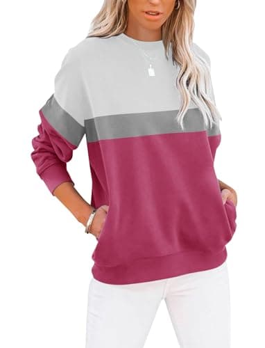TICTICMIMI Women's Casual Long Sleeve Color Block/Solid Tops Crewneck Sweatshirts Cute Loose Fit Pullover with Pockets - Image 1