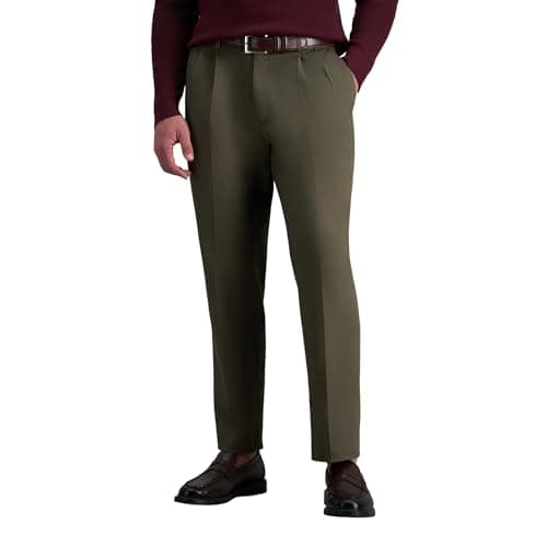 Haggar Men's Premium No Iron Khaki Classic Fit Pleat Front Casual Pant (Regular and Big & Tall Sizes), Toast, 36W x 29L - Image 1