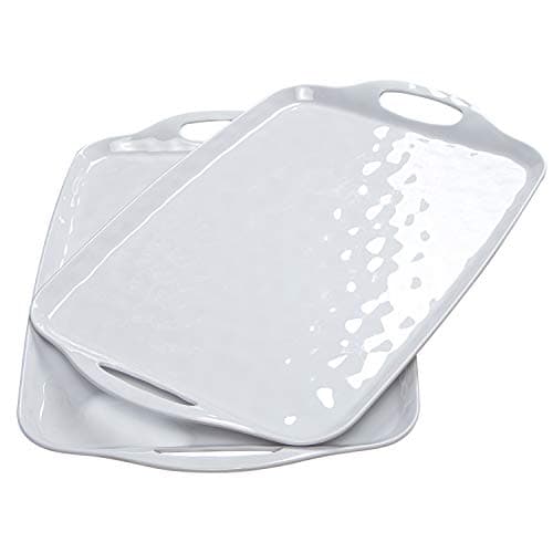 TP Serving Tray with Handles, Large Rectangle Melamine Serving Platter Set of 2, Pure White (19” x 12”) - Image 1