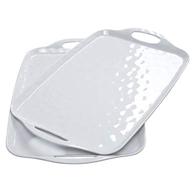 TP Serving Tray with Handles, Large Rectangle Melamine Serving Platter Set of 2, Pure White (19” x 12”) - Image 1