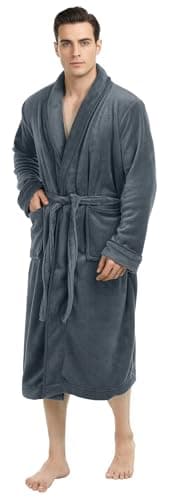 NY Threads Mens Robe, Luxury Plush Fleece Mens Bathrobe, Spa Bath Robe for Men, Large-X-Large, Grey - Image 1