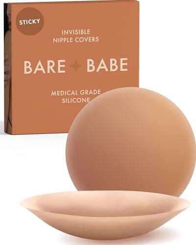 Bare Babe Reusable Silicone Nipple Covers - Waterproof, Nude, 4 Shades - Sticky Breast Stickers for Strapless Dress (Caramel, Large) - Image 1