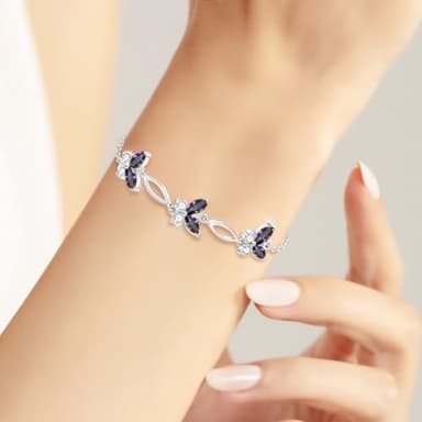 Gifts for Birthday,Holiday,Anniversary,Butterflies Bracelet Sterling Silver Jewelry Adjustable and Charming Link Bracelet for Women Ideal Gifts for Her (Colorful) - Image 4