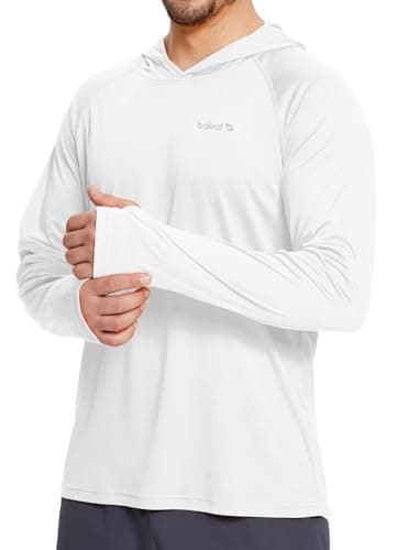 baleaf Men's UV SPF Hoodie Shirt UPF 50+ Sun Protection Long Sleeve T-Shirts Rash Guard Fishing Swimming Lightweight White Size XXXL - Image 1