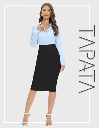 Tapata Women's Office Work Pencil Skirt Stretch High Waist Below Knee Bodycon for Business Casual, Black, Medium - Image 7