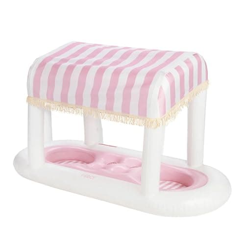 FUNBOY Giant Floating Pink Cabana Stripe Drink Station, Removable Fabric Shade with Fringe, Perfect for Parties, Table-Top Decorations and in-Pool Refreshments. - Image 1