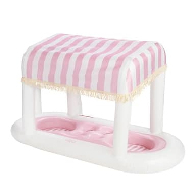 FUNBOY Giant Floating Pink Cabana Stripe Drink Station, Removable Fabric Shade with Fringe, Perfect for Parties, Table-Top Decorations and in-Pool Refreshments. - Image 1
