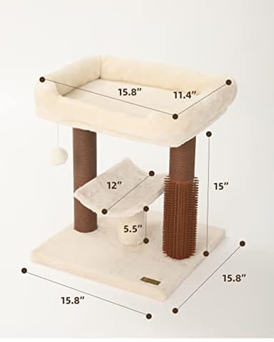 Hoopet cat Tree Tower,cat Scratching Post for Indoor Cats,Featuring with Super Cozy Perch,Cat Self Groomer and Interactive Dangling Ball Great for Kittens and Cats - Image 3
