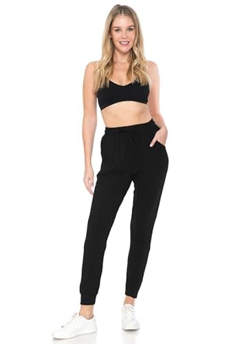 Leggings Depot Womens Classic Jogger Pants - Track Cuff Sweatpants with Pockets, Black, 1X - Image 4