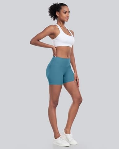 CHRLEISURE High Waisted Spandex Biker Shorts, Workout Booty Soft Yoga Shorts for Women (5" BlackOrangeCPinkBlue, S) - Image 4