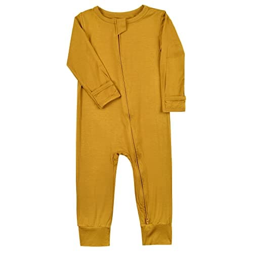 Aablexema Baby Footless Pajamas Zipper with Mitten, Rayon from Bamboo, Infant Long Sleeve Romper Pjs(Yellow,Newborn) - Image 1