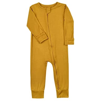 Aablexema Baby Footless Pajamas Zipper with Mitten, Rayon from Bamboo, Infant Long Sleeve Romper Pjs(Yellow,Newborn) - Image 1