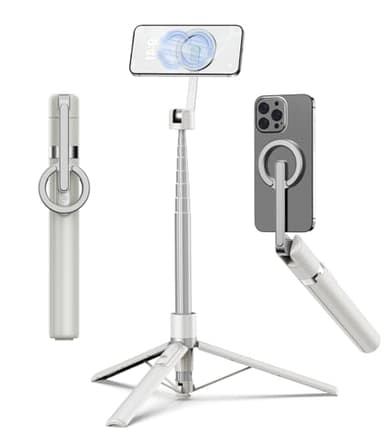 TONEOF 68" Magnetic Selfie Stick Tripod with Aluminum Strong Magnetic Holder for Magsafe, 360° Rotatable Travel Phone Tripod Stand with Metal Ring & Rechargeable Remote for iPhone/Android(Beige Gray) - Image 1