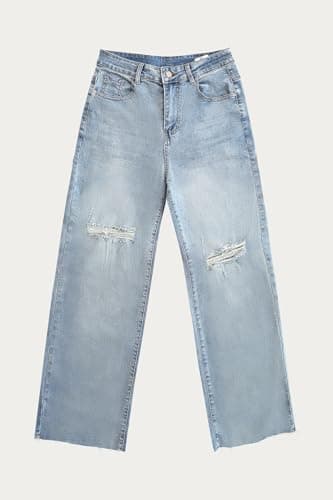 Allimy Women's High Rise Capris for Women Wide Leg Crop Jeans Baggy Y2K Clothing Light Wash Denim Blue Size 10 - Image 5