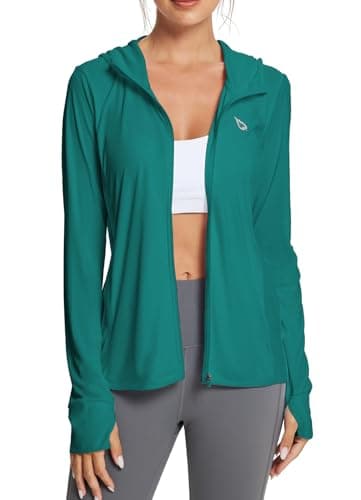 baleaf Women's Sun Zip Up Shirt UV Protection Hoodie Long Sleeve SPF Hooded Jacket Breathable Summer Clothing Outdoor Running Hiking Green S - Image 1