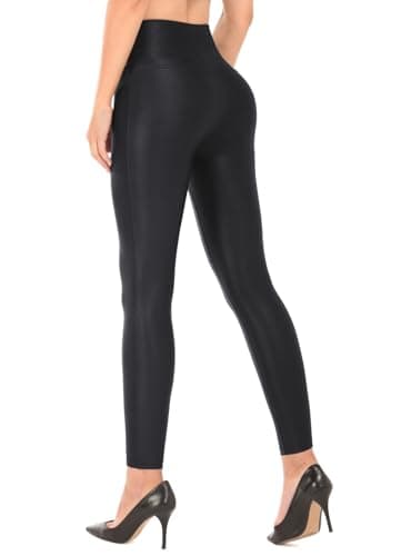 RUFIYO Faux Leather Leggings for Women High Waisted Leather Pants Pleather Leggings Tummy Control Black Medium - Image 3