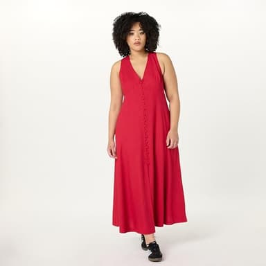 The Drop Women’s Blanca Linen Button Front V-Neck Maxi Dress, Crimson, S - Image 7
