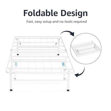 Amazon Basics Platform Bed Frame Full, Foldable Metal, Tool-Free Setup, 14 Inches High, White - Image 6
