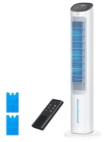 Dreo Evaporative Air Swamp Cooler, 40” Standing Fans that Blow Cold Air, 80° Oscillating Bladeless Cooling Fan for Bedroom, Removable Water Tank, Ice Packs, Remote Control, 4 Speeds, 7H Timer, White - Image 1