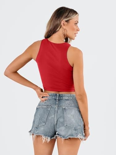 EFAN Womens Sexy Sleeveless High Neck Crop Tops Workout Cute Racerback Cropped Tank Tops Summer Clothes Teen Girls Red L - Image 4