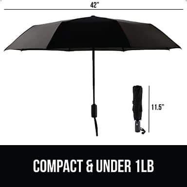 GORILLA GRIP Strong Stick Umbrella for Rain, Compact Travel One-Click Automatic Open Close, Lightweight, Portable, US Designed Reinforced Fiberglass Ribs, Wind Resistant, Easy Collapse, Black - Image 5