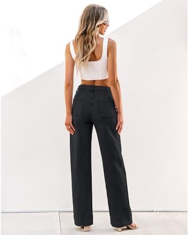 Luvamia Wide Leg Jeans - Black Trousers Pants for Women, Straight Leg, Baggy, Y2K Western Outfit, Size Medium (8-10) - Image 6