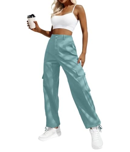 Lepunuo Women's High Waisted Cargo Pants Travel Y2K Streetwear Baggy Stretchy Pants with 6 Pockets Drawstring Ankle Cuffs - Image 1