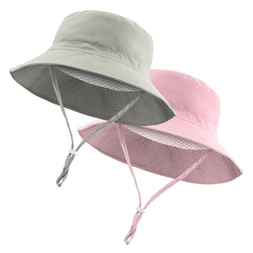 Windproof Lightweight Baby Sun Hat - UPF 50+ Bucket Hat with Wide Brim | Adjustable Strap&Chin Tie, Foldable for Beach, Hiking 0-7years Pink-Beige - Image 1