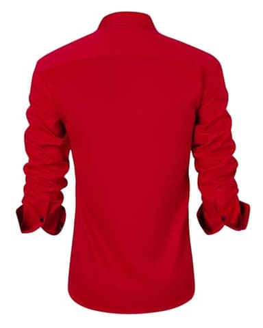 J.VER Dress Shirts for Men Contrast Collar Casual Button Down Shirt Long Sleeve Semi Formal Wedding Party Stylish Tops Red Small - Image 2