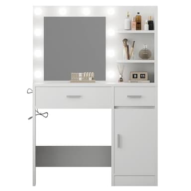 LIVELYGLOW Lighted Makeup Vanity Desk, 35.4“W x 15.7'”D x 54“H, White (with Lights and Mirror, Dimming Function, 2 Drawers and 1 Cabiniet, Open Shelves) by Boahaus - Image 8