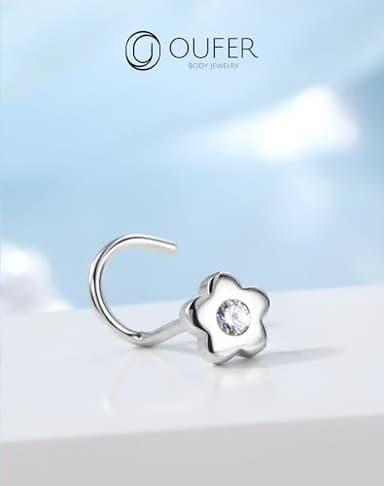 OUFER 20G Nose Rings, 925 Sterling Siver Nose Studs, Flower Nostril Nose Piercing Jewelry, Cute Nose Rings Studs, Clear CZ Nose Rings For Women - Image 6