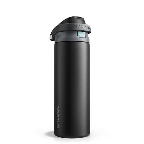 Encool Insulated Stainless Steel Water Bottle with Straw - Leak Proof Sports Water Bottle for School, Travel, Keeps Cold All Day, One-Touch Flip Lid, BPA-Free, 24 oz, Charcoal Gray - Image 1