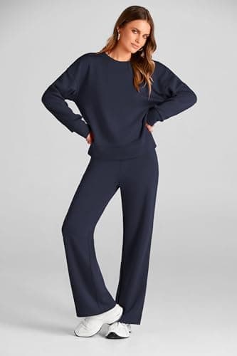 PRETTYGARDEN Womens 2 Piece Outfits 2025 Fall Long Sleeve Sweatshirt Wide Leg Pants Lounge Sets Winter Sweatsuits Tracksuit (Navy,Large) - Image 4
