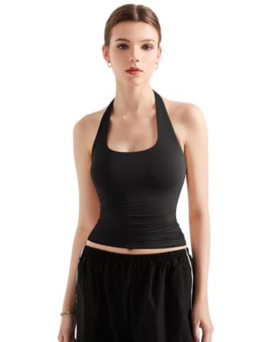 SUUKSESS Women Halter Tank Tops Double Lined Basic Backless Y2K Trendy Going Out Tops (Black,S) - Image 5