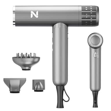 Natrial Ionic Professional Hair Dryer with Diffuser for Curly Hair,1600W&110000RPM High Speed Blow Dryer for Women,Fast Drying,Lock Function,Low Noise,Lightweight for Home Travel Salon,Grey&Silver - Image 1