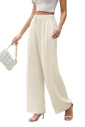 FUNYYZO Women Suit Pants Wide Leg Pants High Elastic Waisted in The Back Business Work Trousers Long Straight Beige - Image 1